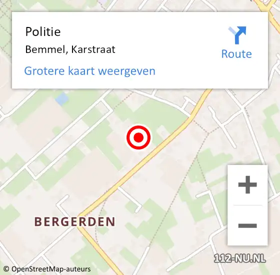 Locatie op kaart van de 112 melding: Politie Bemmel, Karstraat op 31 mei 2022 08:44