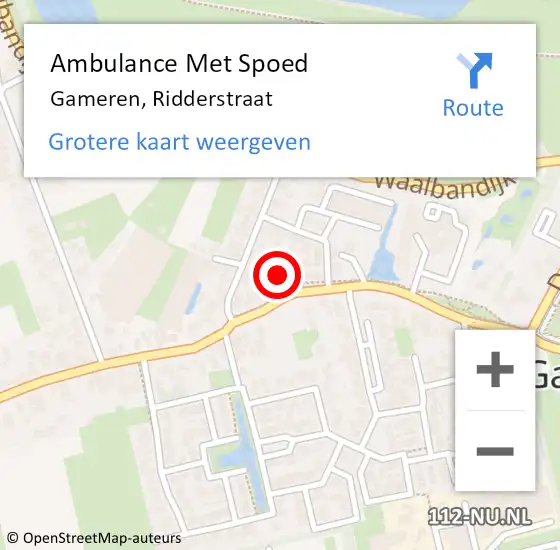 Locatie op kaart van de 112 melding: Ambulance Met Spoed Naar Gameren, Ridderstraat op 31 mei 2022 08:46