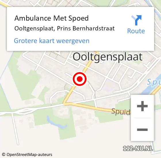 Locatie op kaart van de 112 melding: Ambulance Met Spoed Naar Ooltgensplaat, Prins Bernhardstraat op 31 mei 2022 08:53