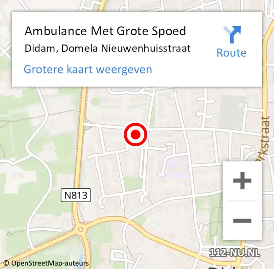 Locatie op kaart van de 112 melding: Ambulance Met Grote Spoed Naar Didam, Domela Nieuwenhuisstraat op 31 mei 2022 09:38