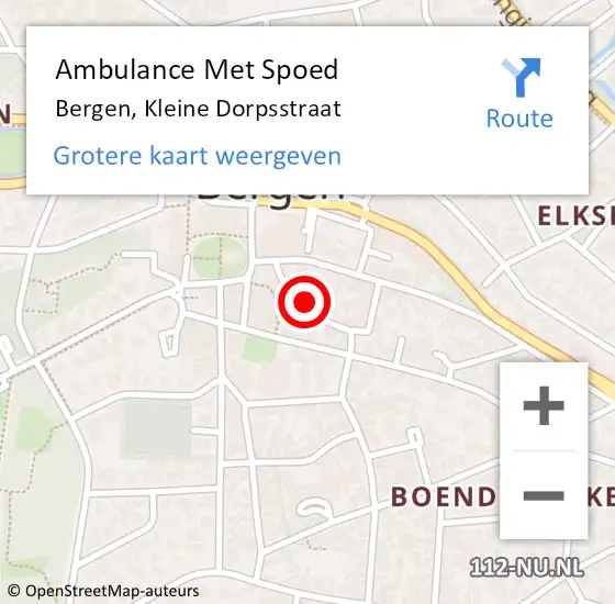 Locatie op kaart van de 112 melding: Ambulance Met Spoed Naar Bergen, Kleine Dorpsstraat op 31 mei 2022 09:56