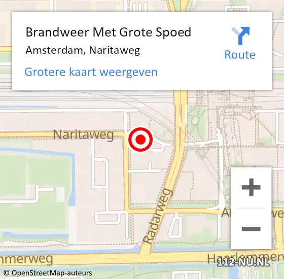 Locatie op kaart van de 112 melding: Brandweer Met Grote Spoed Naar Amsterdam, Naritaweg op 31 mei 2022 10:11