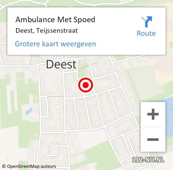 Locatie op kaart van de 112 melding: Ambulance Met Spoed Naar Deest, Teijssenstraat op 31 mei 2022 10:20