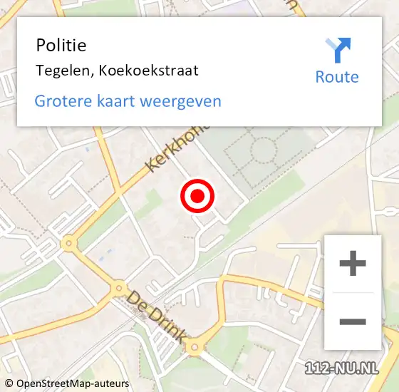 Locatie op kaart van de 112 melding: Politie Tegelen, Koekoekstraat op 31 mei 2022 10:25