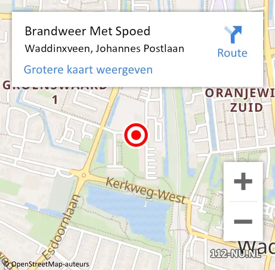 Locatie op kaart van de 112 melding: Brandweer Met Spoed Naar Waddinxveen, Johannes Postlaan op 31 mei 2022 10:43