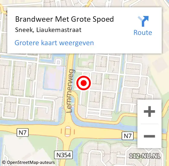 Locatie op kaart van de 112 melding: Brandweer Met Grote Spoed Naar Sneek, Liaukemastraat op 31 mei 2022 11:11