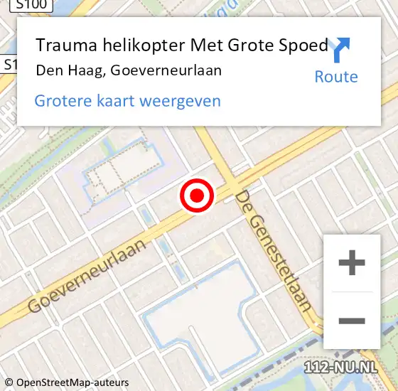 Locatie op kaart van de 112 melding: Trauma helikopter Met Grote Spoed Naar Den Haag, Goeverneurlaan op 31 mei 2022 11:46