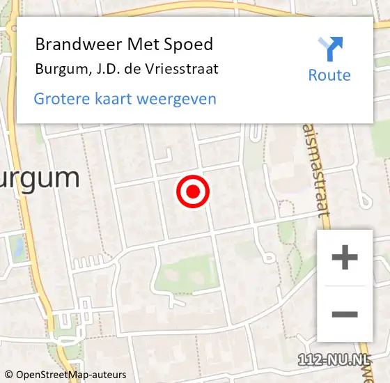 Locatie op kaart van de 112 melding: Brandweer Met Spoed Naar Burgum, J.D. de Vriesstraat op 31 mei 2022 11:53