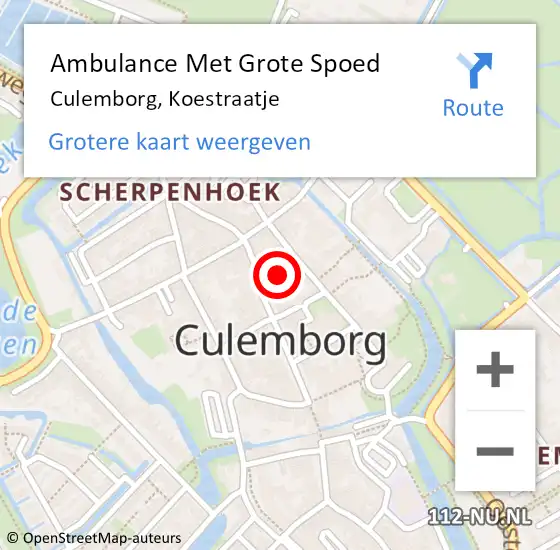 Locatie op kaart van de 112 melding: Ambulance Met Grote Spoed Naar Culemborg, Koestraatje op 31 mei 2022 12:07