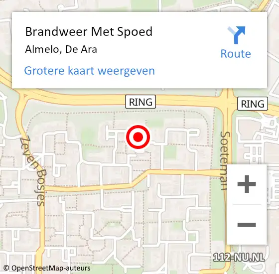 Locatie op kaart van de 112 melding: Brandweer Met Spoed Naar Almelo, De Ara op 31 mei 2022 12:08