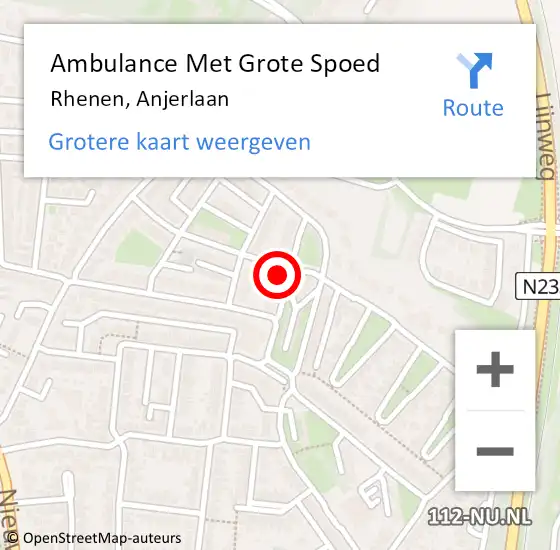 Locatie op kaart van de 112 melding: Ambulance Met Grote Spoed Naar Rhenen, Anjerlaan op 31 mei 2022 12:09