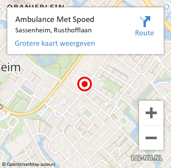 Locatie op kaart van de 112 melding: Ambulance Met Spoed Naar Sassenheim, Rusthofflaan op 31 mei 2022 12:24