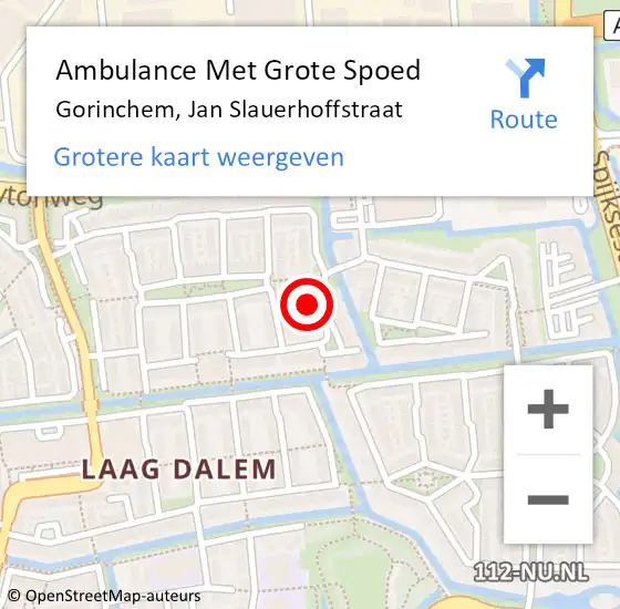 Locatie op kaart van de 112 melding: Ambulance Met Grote Spoed Naar Gorinchem, Jan Slauerhoffstraat op 31 mei 2022 12:48