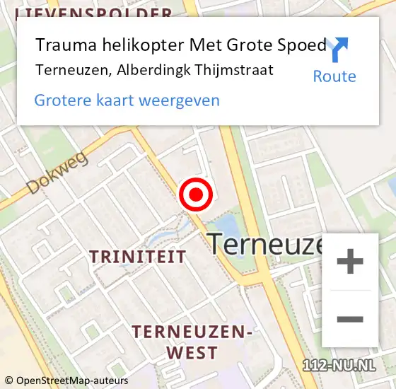 Locatie op kaart van de 112 melding: Trauma helikopter Met Grote Spoed Naar Terneuzen, Alberdingk Thijmstraat op 31 mei 2022 12:50