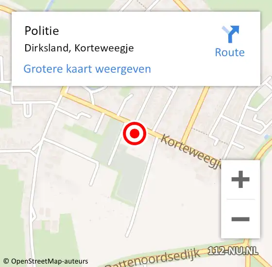 Locatie op kaart van de 112 melding: Politie Dirksland, Korteweegje op 31 mei 2022 13:06