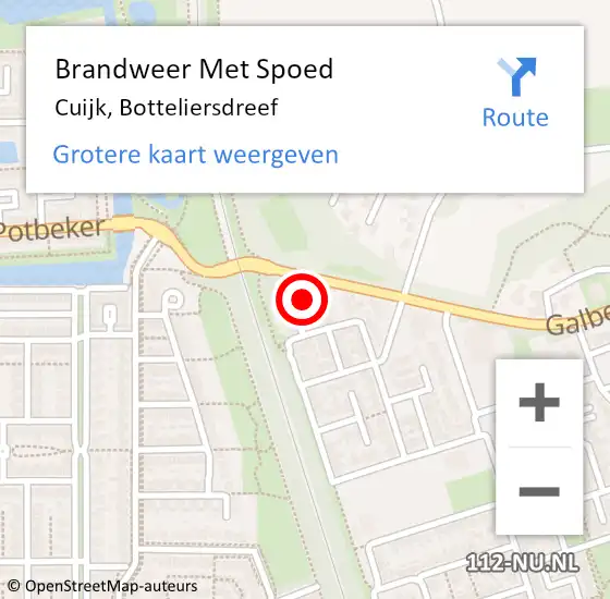 Locatie op kaart van de 112 melding: Brandweer Met Spoed Naar Cuijk, Botteliersdreef op 31 mei 2022 13:17