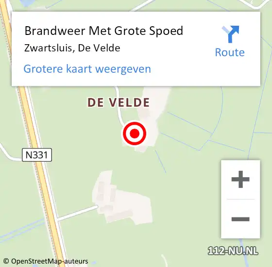 Locatie op kaart van de 112 melding: Brandweer Met Grote Spoed Naar Zwartsluis, De Velde op 31 mei 2022 13:58