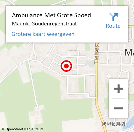 Locatie op kaart van de 112 melding: Ambulance Met Grote Spoed Naar Maurik, Goudenregenstraat op 18 juli 2014 20:10