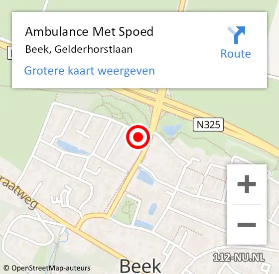 Locatie op kaart van de 112 melding: Ambulance Met Spoed Naar Beek, Gelderhorstlaan op 31 mei 2022 14:01