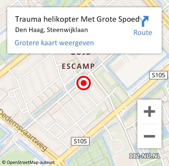 Locatie op kaart van de 112 melding: Trauma helikopter Met Grote Spoed Naar Den Haag, Steenwijklaan op 31 mei 2022 14:01