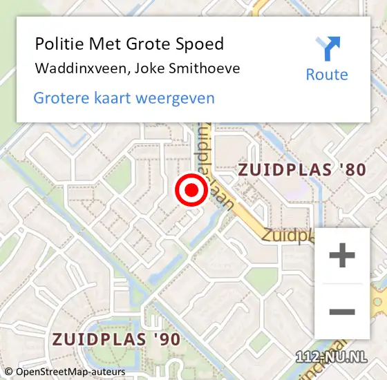 Locatie op kaart van de 112 melding: Politie Met Grote Spoed Naar Waddinxveen, Joke Smithoeve op 31 mei 2022 14:14