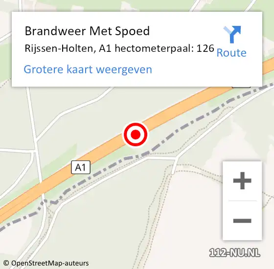 Locatie op kaart van de 112 melding: Brandweer Met Spoed Naar Rijssen-Holten, A1 hectometerpaal: 126 op 31 mei 2022 14:20