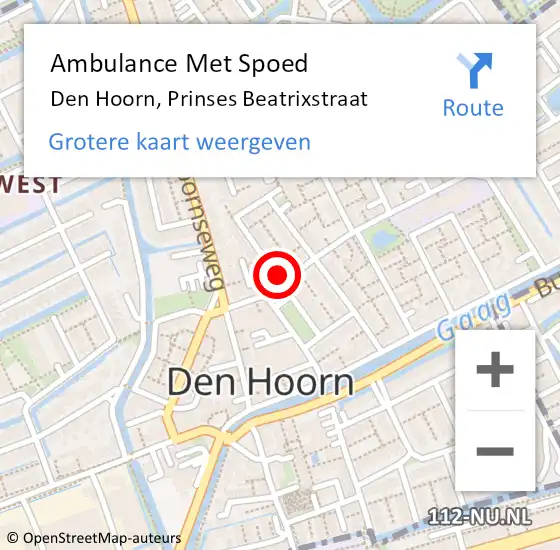 Locatie op kaart van de 112 melding: Ambulance Met Spoed Naar Den Hoorn, Prinses Beatrixstraat op 31 mei 2022 14:37