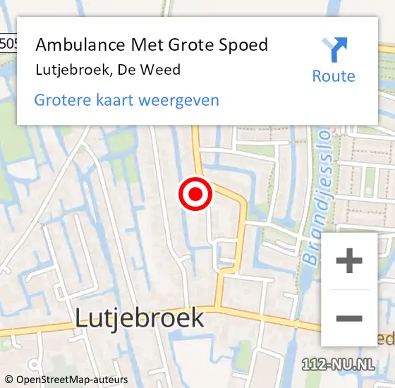 Locatie op kaart van de 112 melding: Ambulance Met Grote Spoed Naar Lutjebroek, De Weed op 31 mei 2022 15:11