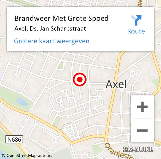 Locatie op kaart van de 112 melding: Brandweer Met Grote Spoed Naar Axel, Ds. Jan Scharpstraat op 31 mei 2022 15:11