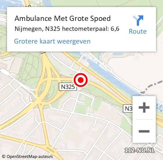 Locatie op kaart van de 112 melding: Ambulance Met Grote Spoed Naar Nijmegen, N325 hectometerpaal: 6,6 op 31 mei 2022 15:34