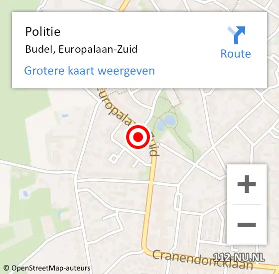 Locatie op kaart van de 112 melding: Politie Budel, Europalaan-Zuid op 31 mei 2022 15:49