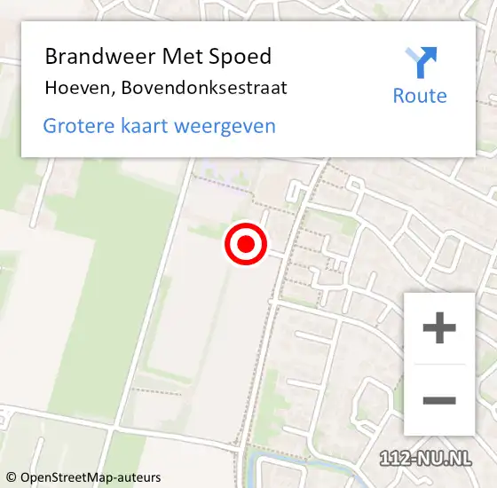 Locatie op kaart van de 112 melding: Brandweer Met Spoed Naar Hoeven, Bovendonksestraat op 31 mei 2022 15:56