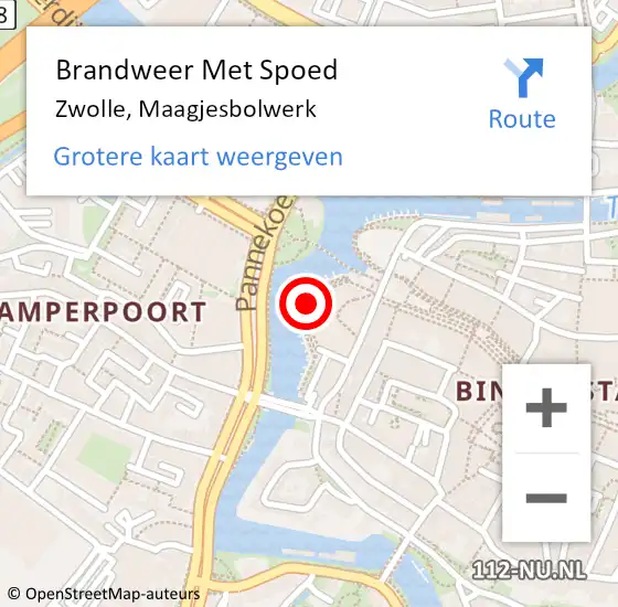 Locatie op kaart van de 112 melding: Brandweer Met Spoed Naar Zwolle, Maagjesbolwerk op 31 mei 2022 16:10