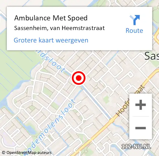 Locatie op kaart van de 112 melding: Ambulance Met Spoed Naar Sassenheim, van Heemstrastraat op 31 mei 2022 16:12