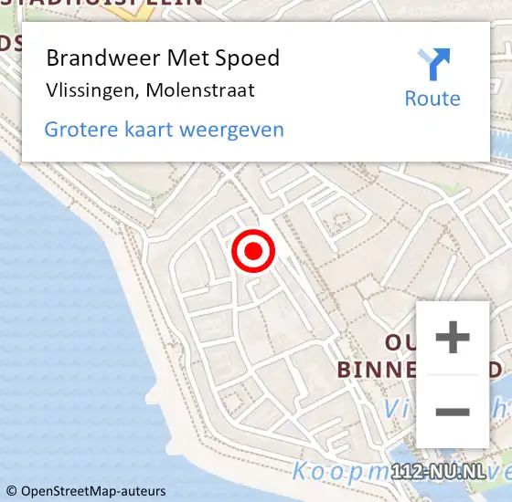 Locatie op kaart van de 112 melding: Brandweer Met Spoed Naar Vlissingen, Molenstraat op 31 mei 2022 16:28