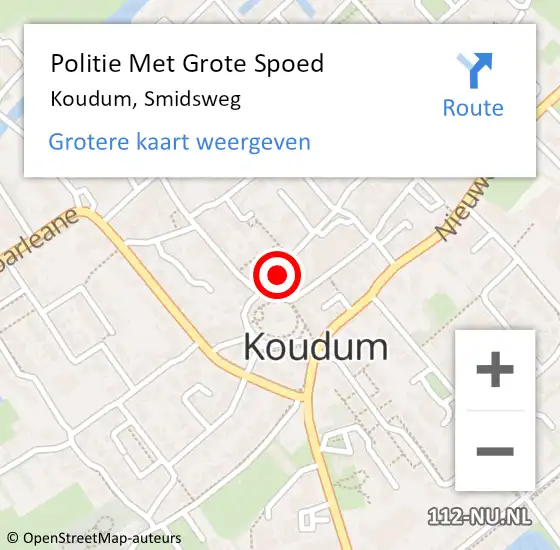 Locatie op kaart van de 112 melding: Politie Met Grote Spoed Naar Koudum, Smidsweg op 31 mei 2022 16:31
