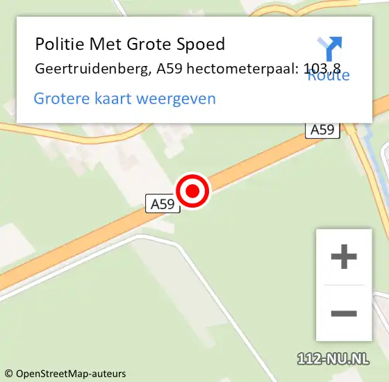 Locatie op kaart van de 112 melding: Politie Met Grote Spoed Naar Geertruidenberg, A59 hectometerpaal: 103,8 op 31 mei 2022 16:38