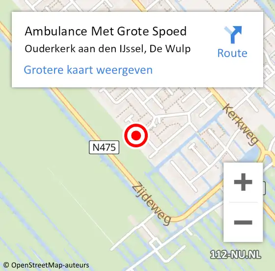 Locatie op kaart van de 112 melding: Ambulance Met Grote Spoed Naar Ouderkerk aan den IJssel, De Wulp op 31 mei 2022 16:39