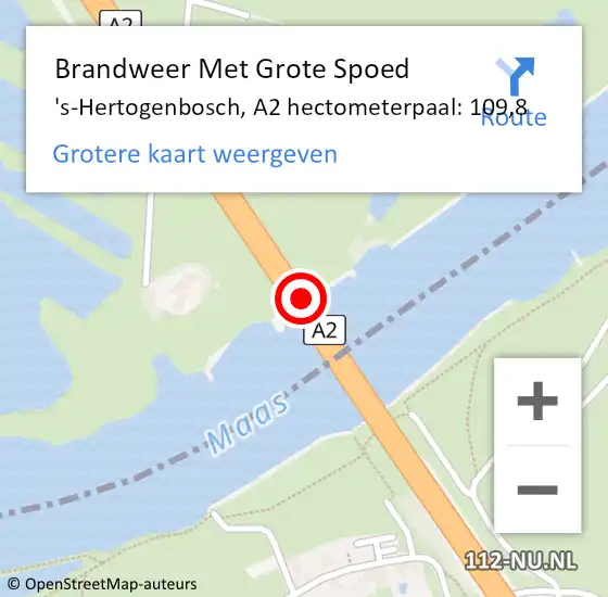 Locatie op kaart van de 112 melding: Brandweer Met Grote Spoed Naar 's-Hertogenbosch, A2 hectometerpaal: 109,8 op 31 mei 2022 16:49