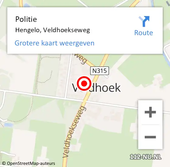 Locatie op kaart van de 112 melding: Politie Hengelo, Veldhoekseweg op 31 mei 2022 17:29