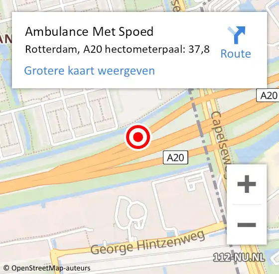 Locatie op kaart van de 112 melding: Ambulance Met Spoed Naar Rotterdam, A20 hectometerpaal: 37,8 op 31 mei 2022 17:35