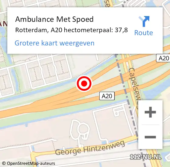Locatie op kaart van de 112 melding: Ambulance Met Spoed Naar Rotterdam, A20 hectometerpaal: 37,8 op 31 mei 2022 17:36