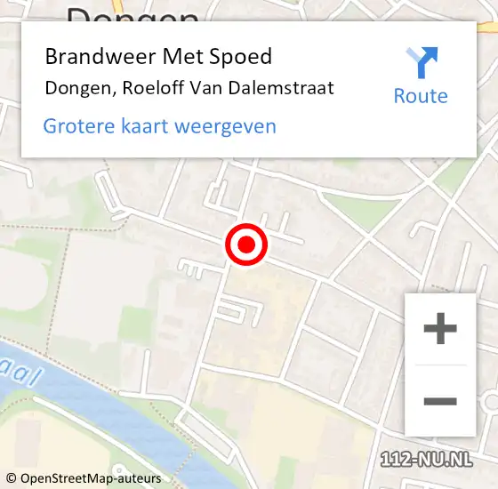 Locatie op kaart van de 112 melding: Brandweer Met Spoed Naar Dongen, Roeloff Van Dalemstraat op 18 juli 2014 20:38