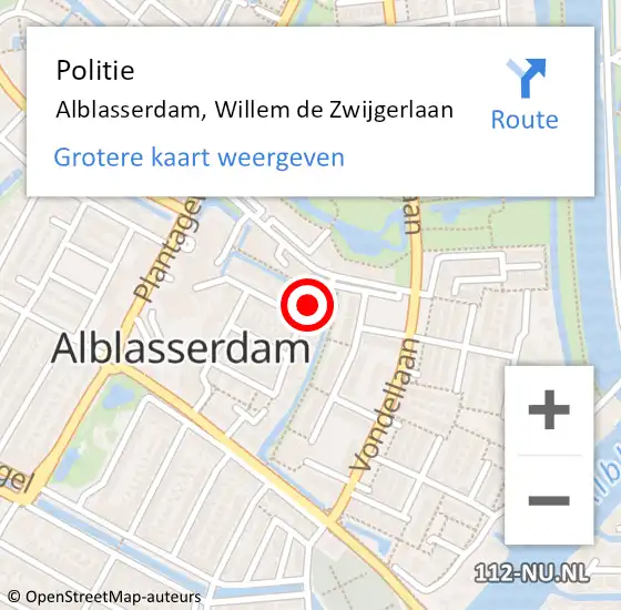 Locatie op kaart van de 112 melding: Politie Alblasserdam, Willem de Zwijgerlaan op 31 mei 2022 17:56