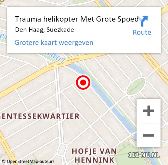 Locatie op kaart van de 112 melding: Trauma helikopter Met Grote Spoed Naar Den Haag, Suezkade op 31 mei 2022 18:26