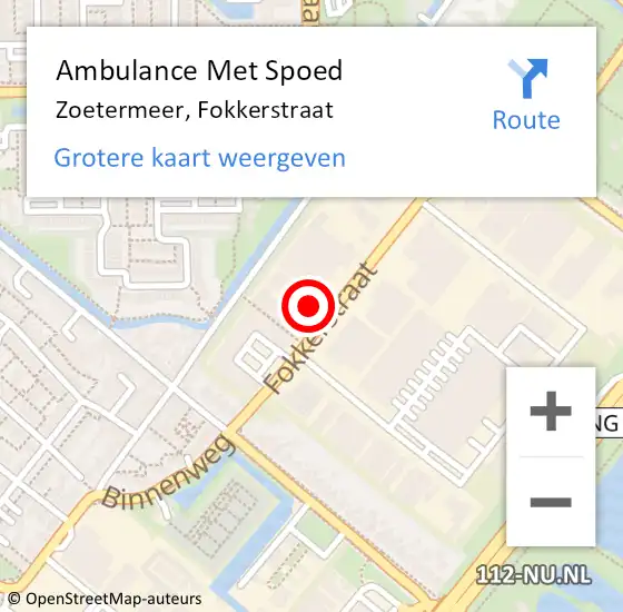 Locatie op kaart van de 112 melding: Ambulance Met Spoed Naar Zoetermeer, Fokkerstraat op 31 mei 2022 18:35