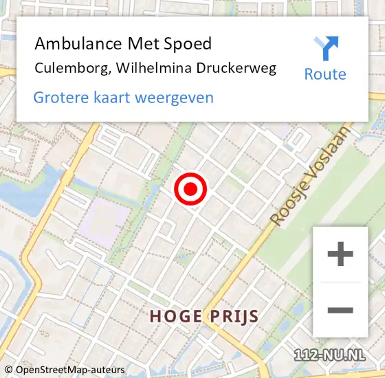 Locatie op kaart van de 112 melding: Ambulance Met Spoed Naar Culemborg, Wilhelmina Druckerweg op 31 mei 2022 18:49