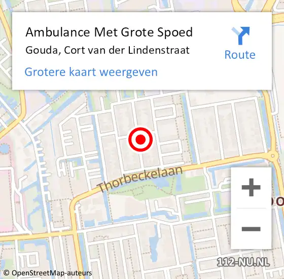 Locatie op kaart van de 112 melding: Ambulance Met Grote Spoed Naar Gouda, Cort van der Lindenstraat op 31 mei 2022 18:52