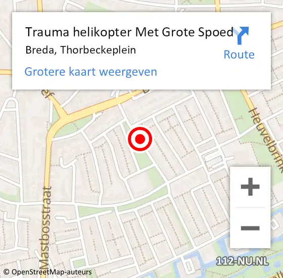 Locatie op kaart van de 112 melding: Trauma helikopter Met Grote Spoed Naar Breda, Thorbeckeplein op 31 mei 2022 18:52