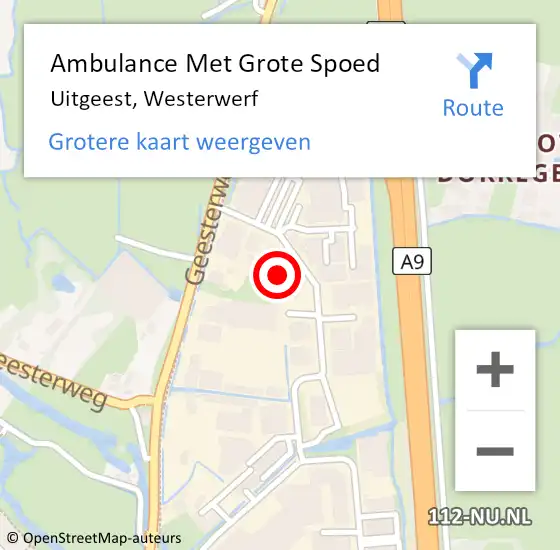 Locatie op kaart van de 112 melding: Ambulance Met Grote Spoed Naar Uitgeest, Westerwerf op 31 mei 2022 18:54